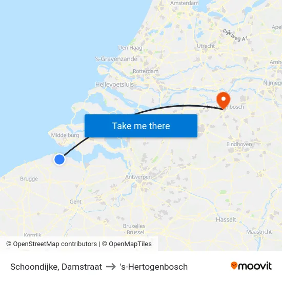 Schoondijke, Damstraat to 's-Hertogenbosch map
