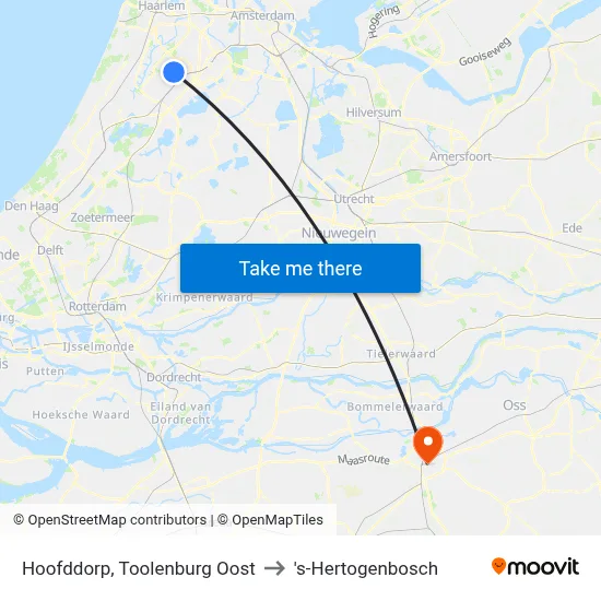 Hoofddorp, Toolenburg Oost to 's-Hertogenbosch map