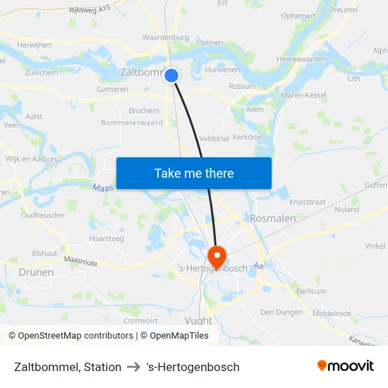 Zaltbommel, Station to 's-Hertogenbosch map