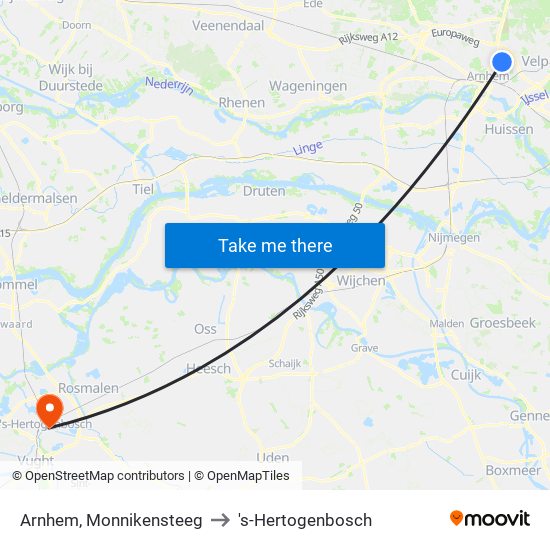 Arnhem, Monnikensteeg to 's-Hertogenbosch map