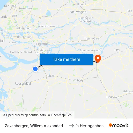 Zevenbergen, Willem Alexanderlaan to 's-Hertogenbosch map