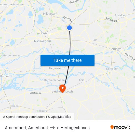 Amersfoort, Amerhorst to 's-Hertogenbosch map