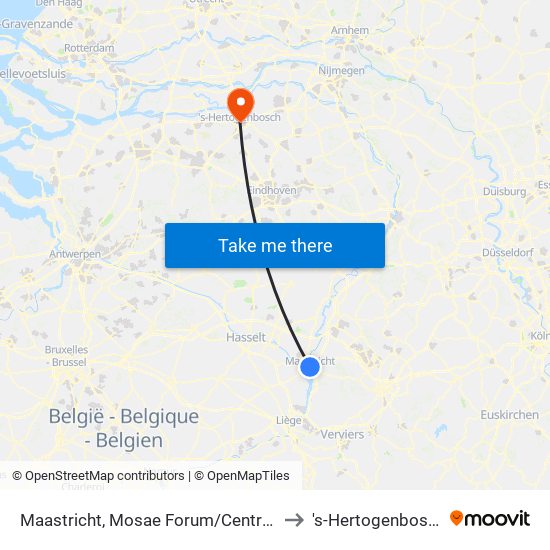 Maastricht, Mosae Forum/Centrum to 's-Hertogenbosch map