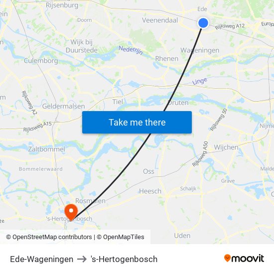 Ede-Wageningen to 's-Hertogenbosch map