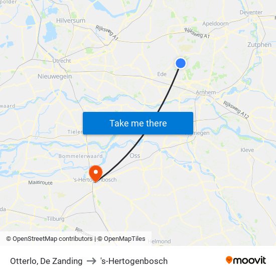 Otterlo, De Zanding to 's-Hertogenbosch map