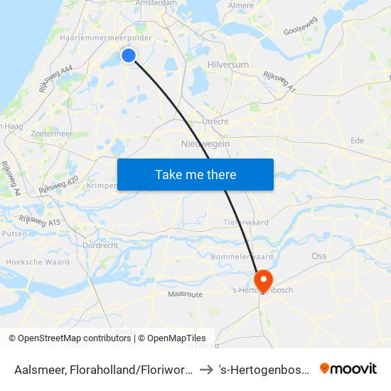 Aalsmeer, Floraholland/Floriworld to 's-Hertogenbosch map