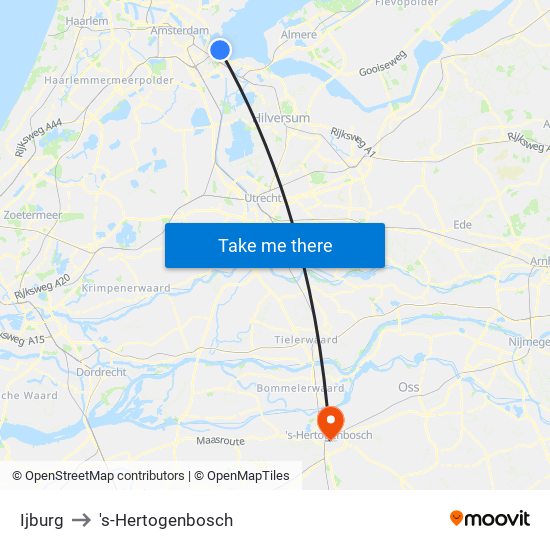 Ijburg to 's-Hertogenbosch map