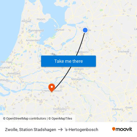 Zwolle, Station Stadshagen to 's-Hertogenbosch map