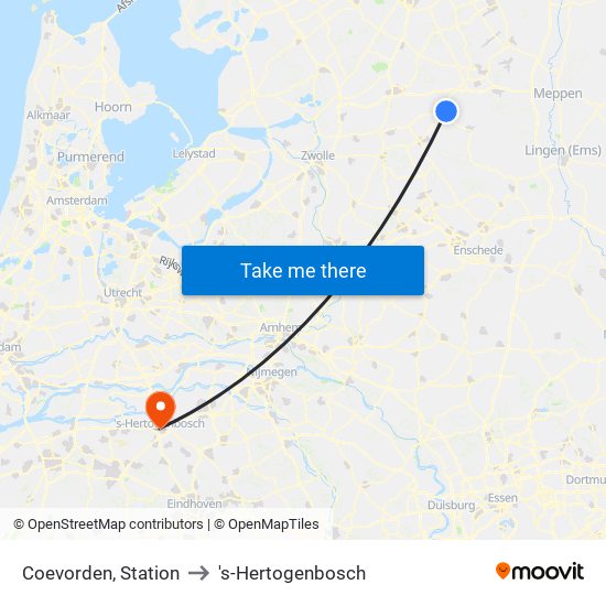 Coevorden, Station to 's-Hertogenbosch map