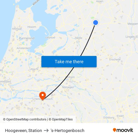 Hoogeveen, Station to 's-Hertogenbosch map