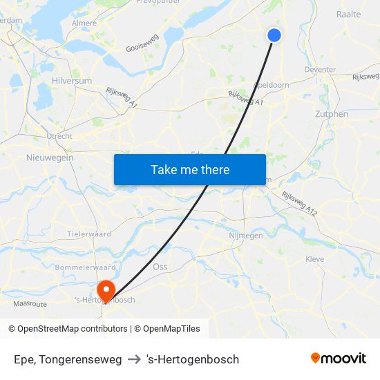 Epe, Tongerenseweg to 's-Hertogenbosch map