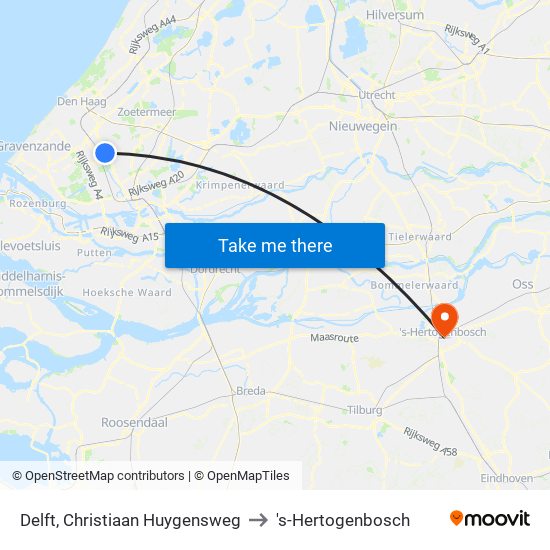 Delft, Christiaan Huygensweg to 's-Hertogenbosch map
