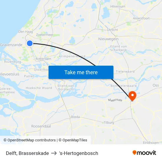 Delft, Brasserskade to 's-Hertogenbosch map