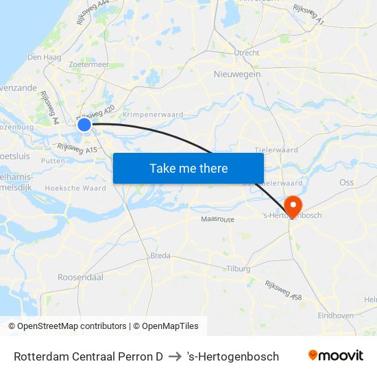 Rotterdam Centraal Perron D to 's-Hertogenbosch map