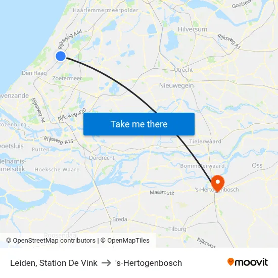 Leiden, Station De Vink to 's-Hertogenbosch map