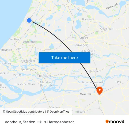 Voorhout, Station to 's-Hertogenbosch map