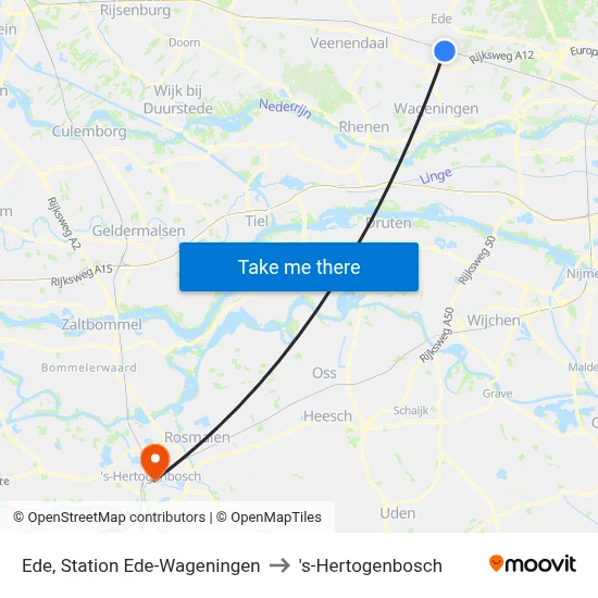 Ede, Station Ede-Wageningen to 's-Hertogenbosch map