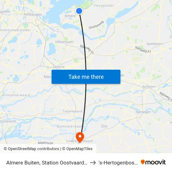 Almere Buiten, Station Oostvaarders to 's-Hertogenbosch map