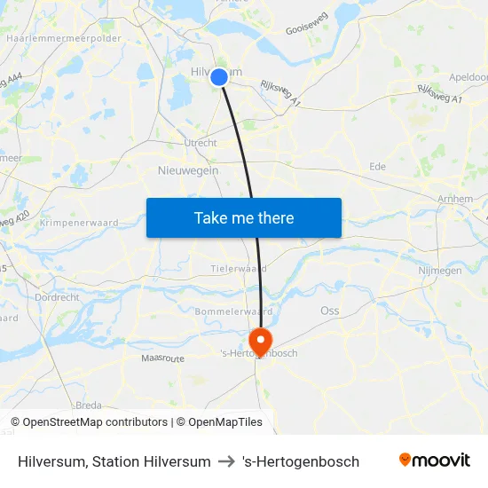 Hilversum, Station Hilversum to 's-Hertogenbosch map