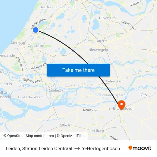 Leiden, Station Leiden Centraal to 's-Hertogenbosch map