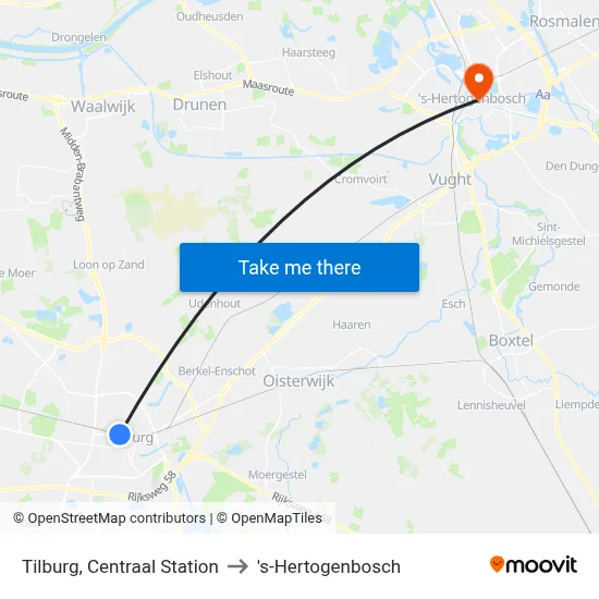 Tilburg, Centraal Station to 's-Hertogenbosch map