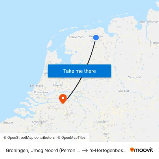 Groningen, Umcg Noord (Perron B) to 's-Hertogenbosch map