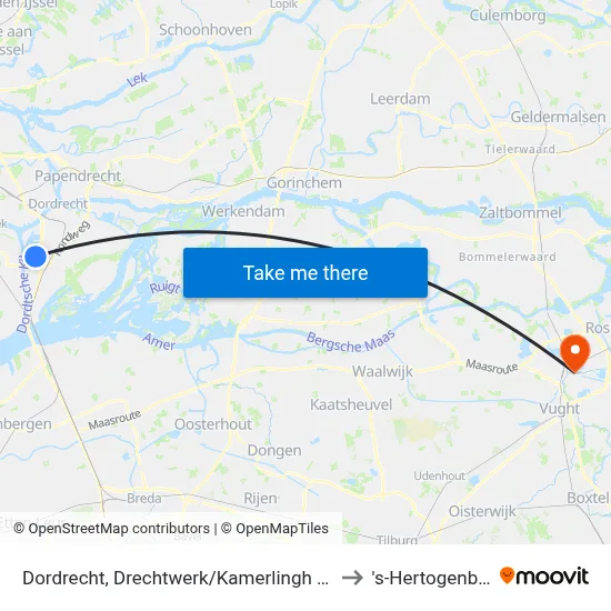 Dordrecht, Drechtwerk/Kamerlingh Onnesweg to 's-Hertogenbosch map