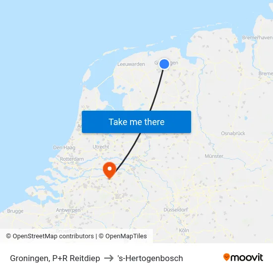 Groningen, P+R Reitdiep to 's-Hertogenbosch map