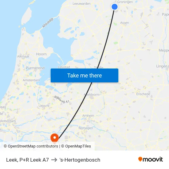 Leek, P+R Leek A7 to 's-Hertogenbosch map