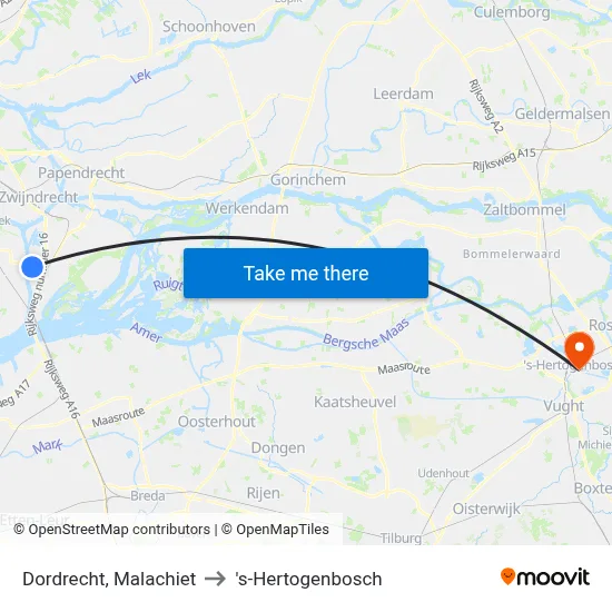 Dordrecht, Malachiet to 's-Hertogenbosch map
