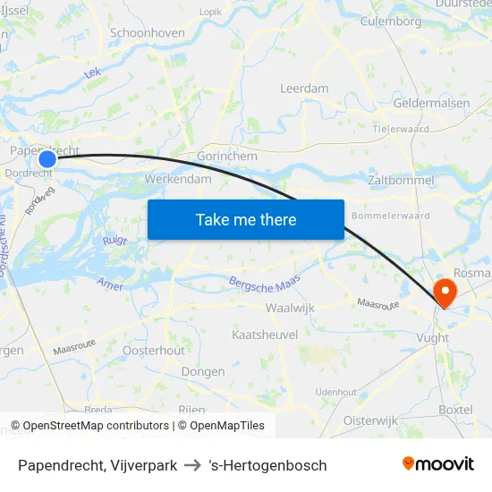 Papendrecht, Vijverpark to 's-Hertogenbosch map