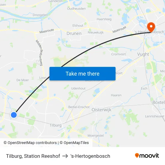 Tilburg, Station Reeshof to 's-Hertogenbosch map