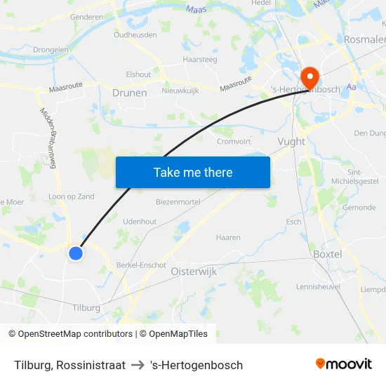 Tilburg, Rossinistraat to 's-Hertogenbosch map
