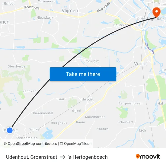 Udenhout, Groenstraat to 's-Hertogenbosch map