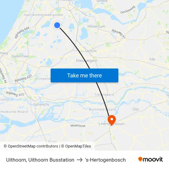 Uithoorn, Uithoorn Busstation to 's-Hertogenbosch map