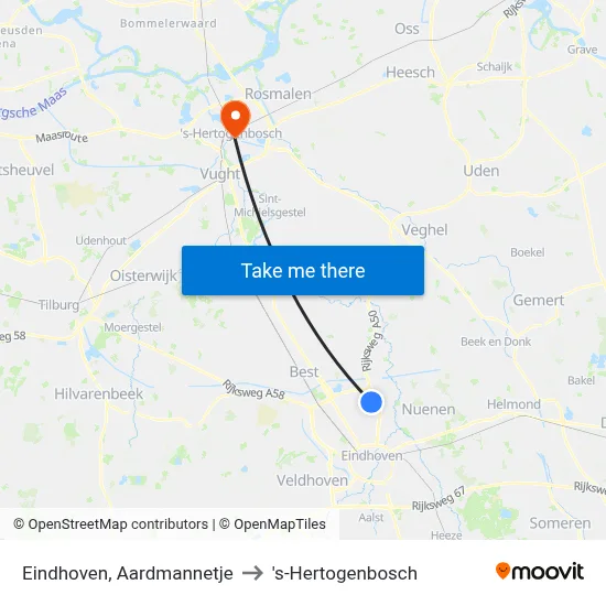 Eindhoven, Aardmannetje to 's-Hertogenbosch map