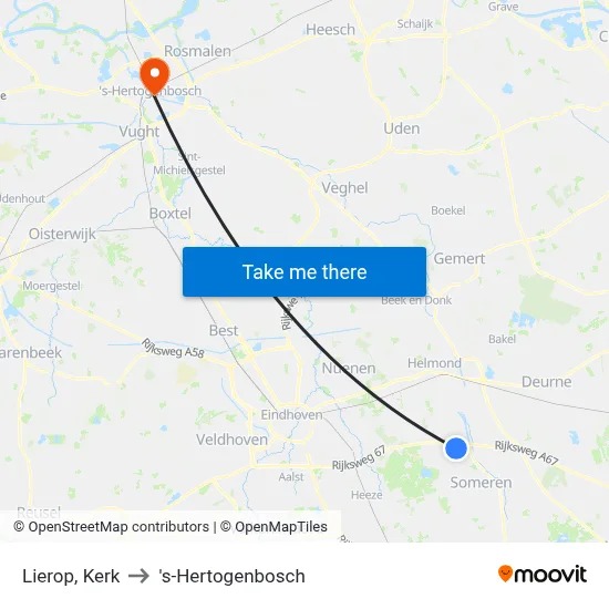 Lierop, Kerk to 's-Hertogenbosch map