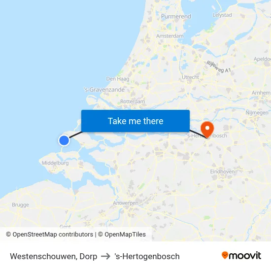 Westenschouwen, Dorp to 's-Hertogenbosch map