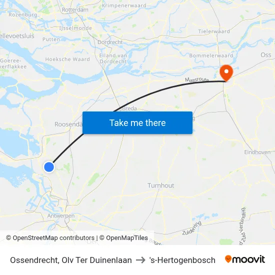 Ossendrecht, Olv Ter Duinenlaan to 's-Hertogenbosch map