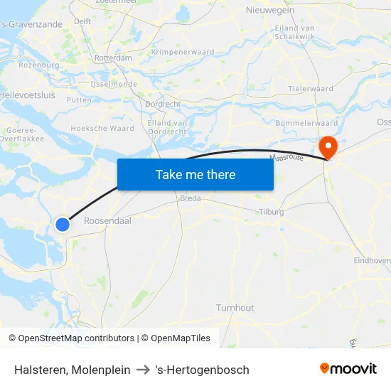 Halsteren, Molenplein to 's-Hertogenbosch map