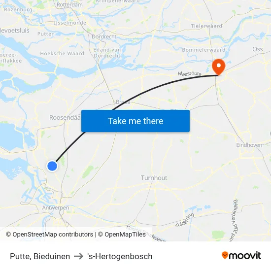 Putte, Bieduinen to 's-Hertogenbosch map