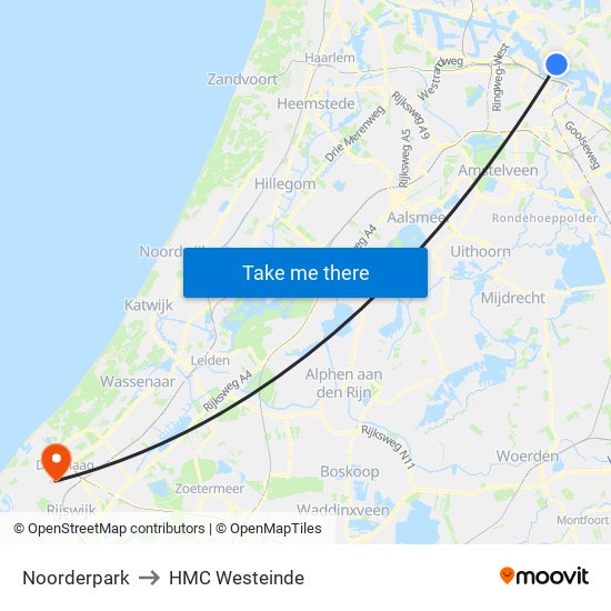 Noorderpark to HMC Westeinde map
