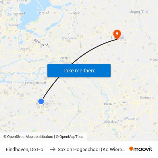 Eindhoven, De Hoeve to Saxion Hogeschool (Ko Wierenga) map