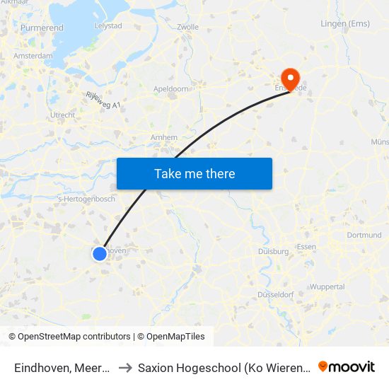 Eindhoven, Meerrijk to Saxion Hogeschool (Ko Wierenga) map