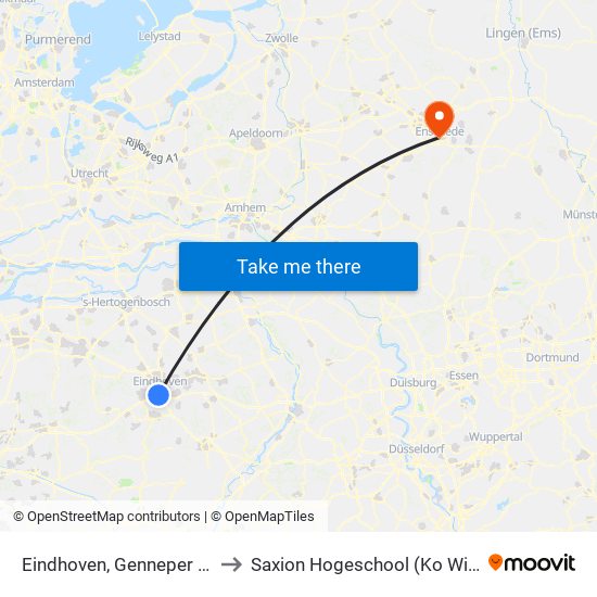 Eindhoven, Genneper Parken to Saxion Hogeschool (Ko Wierenga) map