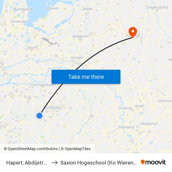Hapert, Abdijstraat to Saxion Hogeschool (Ko Wierenga) map