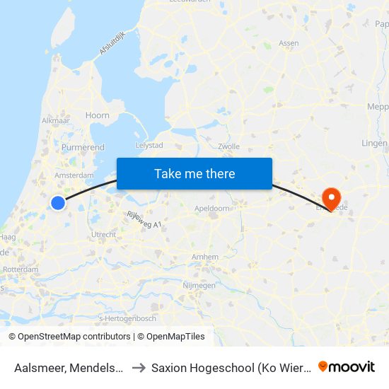 Aalsmeer, Mendelstraat to Saxion Hogeschool (Ko Wierenga) map
