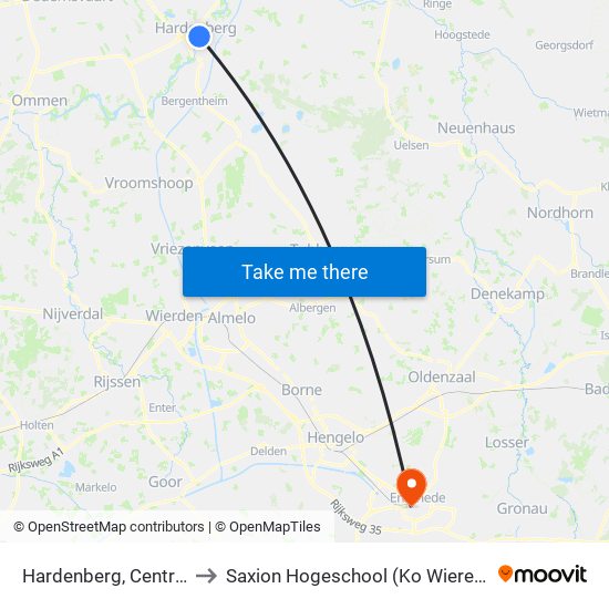 Hardenberg, Centrum to Saxion Hogeschool (Ko Wierenga) map