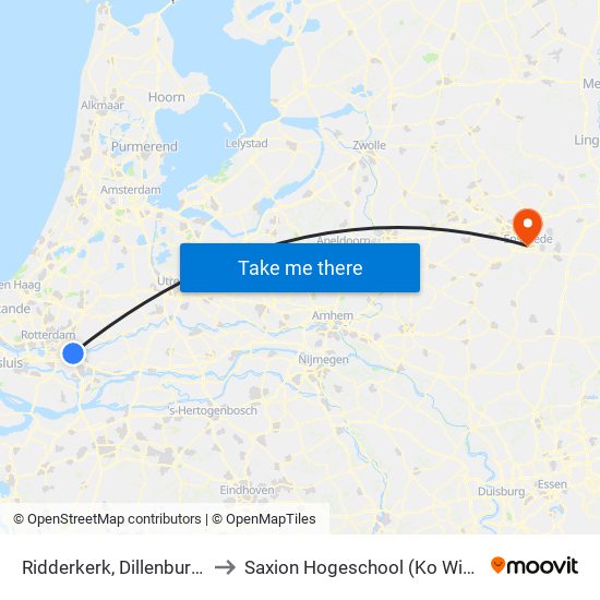 Ridderkerk, Dillenburgplein to Saxion Hogeschool (Ko Wierenga) map