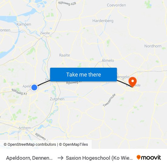 Apeldoorn, Dennenkamp to Saxion Hogeschool (Ko Wierenga) map